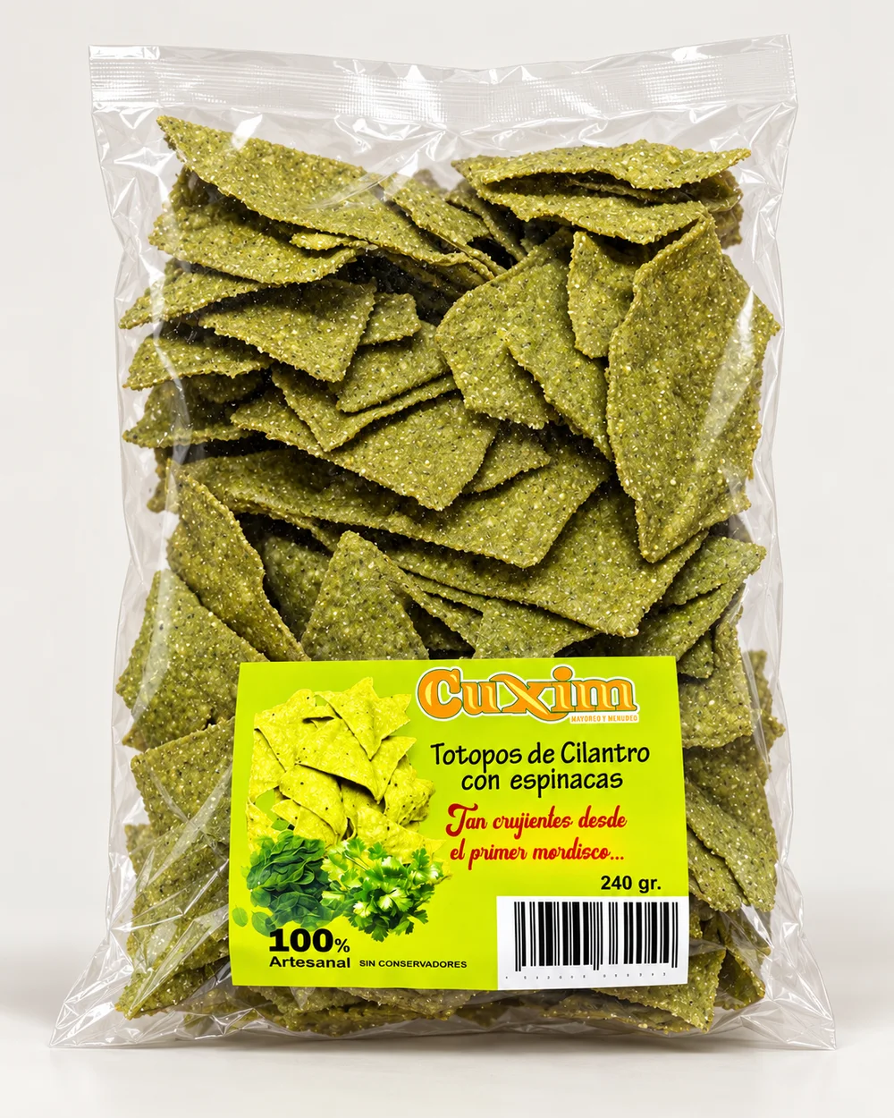Totopos Cilantro con Espinaca 240 g